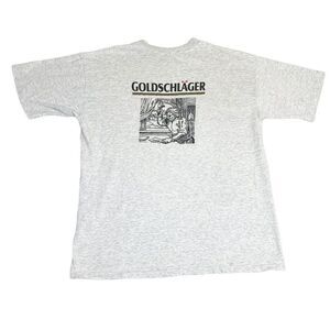 Vintage Goldschlager T-Shirt Grey Large Swiss Liqueur Gold Schnapps Single Stitc